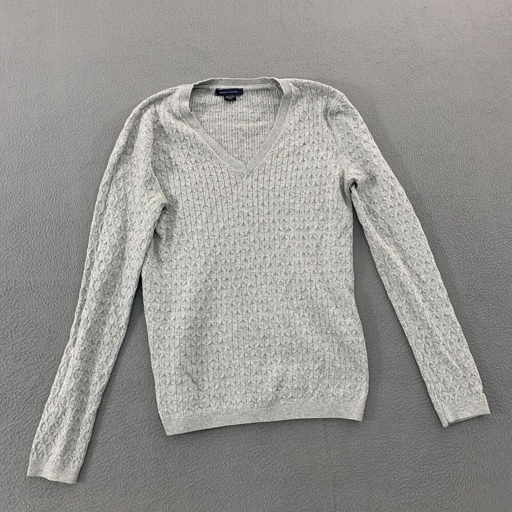 Tommy Hilfiger Sweater Womens S Gray Cotton Nylon V Neck Knit Pullover Textured